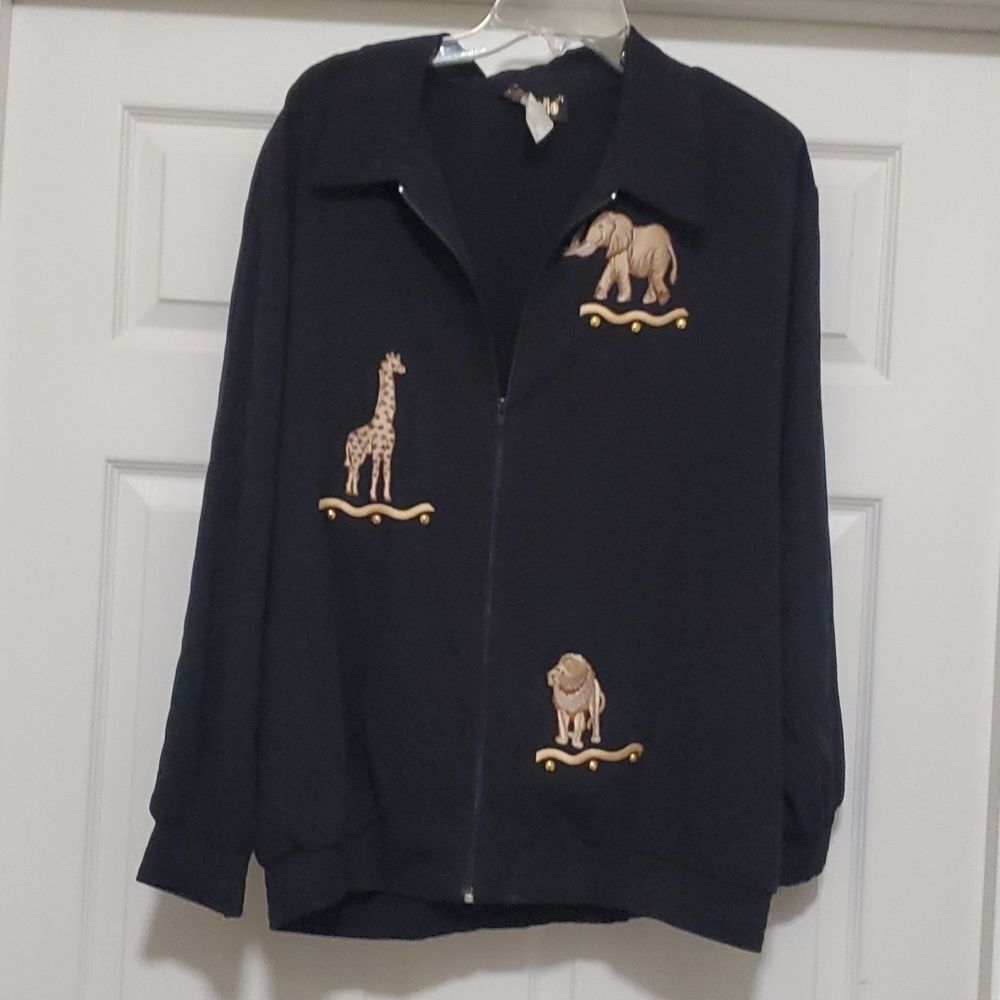 Gepetto black gold animal patches jacket womens XL